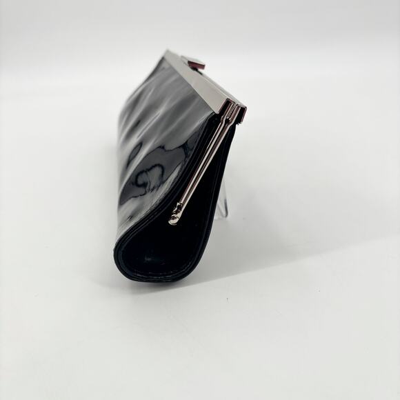 Ann Taylor Loft Black Patent Clutch Shoulder Bag Silver Chain Strap Glossy - Picture 4 of 6